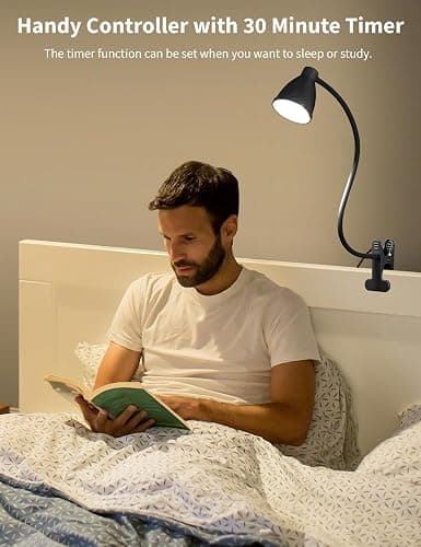BOHON Desk Lamp 5 Color Modes 10 Brightness Dimmer Reading Light 10W 38 LED Clamp Lamp with Auto Off Timer 360° Flexible Neck Clip on Light for Bed Bedside, AC Adapter Include thumbnail 4