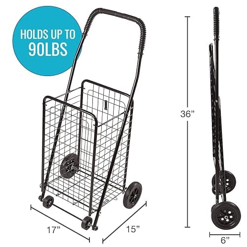DMI Utility Cart with Wheels to be used for Shopping, Grocery, Laundry and Stair Climber Cart, Weighs 7.5 Pounds but holds up to 90 Pounds, Compact and Foldable, Black thumbnail 3