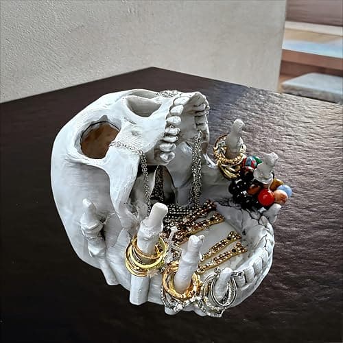 Skull-Shaped Decorative Storage Holder - Gothic Skull Jewelry Holder for Rings, Earrings, Trinkets - Halloween Home Decor, Dark Aesthetic Shelf Display for Bedroom, Living Room, Office (White) thumbnail 3