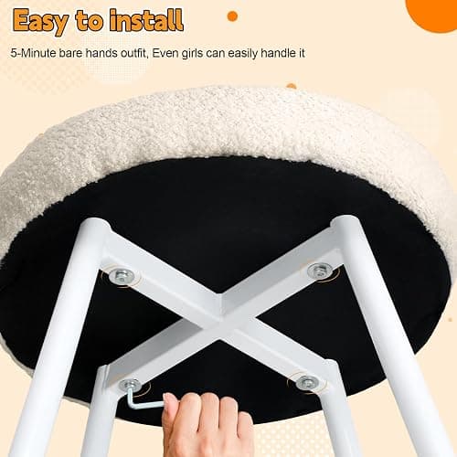 Slzyqnyy Small Vanity Chair with Bow Backrest – White Makeup Stool for Dressing Table, Armless Beauty Chair with Adjustable Foot Pads, Bedroom for Women Girls, Compact Makeup Stool (White) thumbnail 8