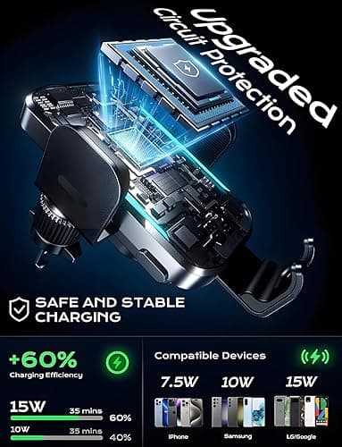 CHGeek Wireless Car Charger, 2025 Upgrade 15W Fast Charging Auto Clamping Car Phone Holder Charger, Phone Holders for car Mount, fit for iPhone 17 16 15 14 13 Mini Pro Max XR,Samsung Galaxy S25 Ultra thumbnail 4