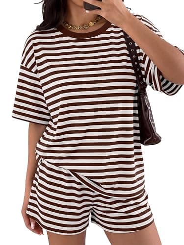 LILLUSORY Striped Set for Women Two Piece Lounge Sets Summer Outfits 2026 | 2 Piece Sets,Matching Sets,Oversized Tshirts&Shorts,Summer Sets,Travel Outfits,Beach Vacation Clothes - Image 1