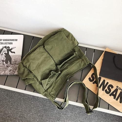 GAXOS Aesthetic Cute Messenger Bag for School Vintage Black Canvas Crossbody for Women Shoulder Laptop Bag thumbnail 2