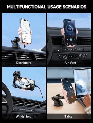 MOKPR Wireless Car Charger, 15W Auto Clamping Car Charger Dash Windshield Air Vent Phone Holder Compatible with iPhone 17 16 15 14/13/13 Pro/12 pro/12/11/X/8, Samsung S24/S23/S22 -Pink thumbnail 2