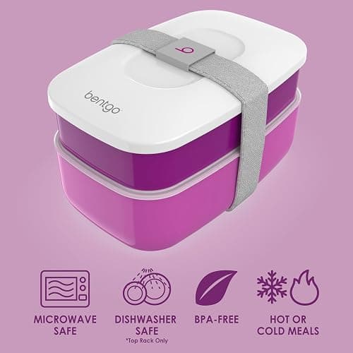 Bentgo Classic - Adult Bento Box, Stackable 3-Compartment Lunch Box with Removable Utensil Set and Sealing Strap, BPA-Free, Food Container Ideal for Meal Prep, Work, and On the Go (Purple) thumbnail 5