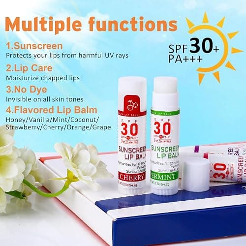 SPF 30 Sunscreen Lip Balm, Bulk Travel Size-64 Pack, Hydrating with Vitamin E & Coconut Oil- 8 Flavors thumbnail 4
