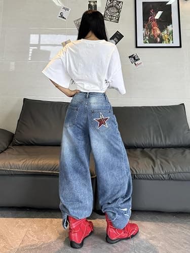 OYICAI Women's Baggy Jeans Embroidered Wide Leg Jeans Y2k Hip Hop Loose Fit Denim Pants Skater thumbnail 5