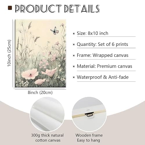 Vintage Fairy Nursery Wall Art Baby Girl Room Canvas Wall Decor Magic Forest Poster Fantasy Fairytale Prints Nursery Antique Magical Picture Flower Painting for Bedroom 8x10 Inch Ready to Hang 6Pcs thumbnail 2