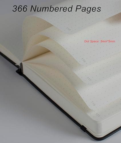 Thick Bullet Notebook with 366 Numbered Pages, A5 Dotted Journal for Writing with 100GSM Dot Grid Paper, Hardcover Leather Notebooks for Women Men School Note Taking Work Diary, 5.7"x8.3" Bungandy thumbnail 3