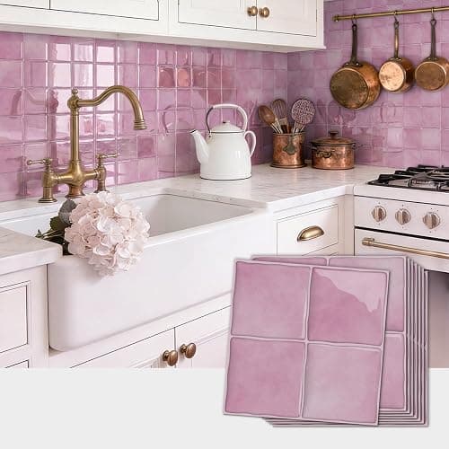 Alwayspon 15x15cmx10Stk 3D selbstklebende Wandfliesenaufkleber, Abzieh- und Aufklebefolie, wasserdichte Spritzschutzfliesenaufkleber zum Aufkleben für Küche, Badezimmer, Wand, Rosa - Image 1