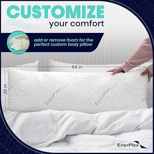 Ceciliec 54" x 20" Body Pillow, Adjustable Shredded Memory Foam Luxury Body Pillow, Machine Washable, Bamboo Cover, Cream thumbnail 2