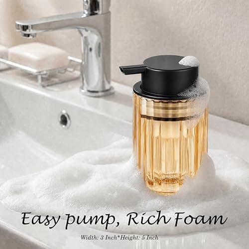 Amolliar Foaming Soap Dispenser, Amber Glass Soap Dispenser, Black 2 Pack | Refillable Foam Soap Dispenser Plastic Soap Pump, Bathroom Foam Lotion, Hand Dish Soap for Kitchen Countertop, Cozy Decor thumbnail 4