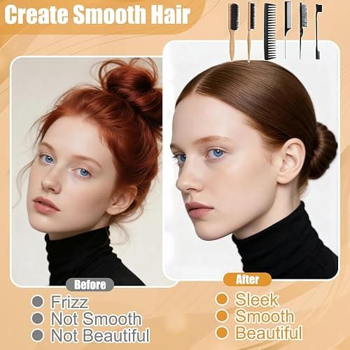 6PCS Boar Bristle Slick Back Hair Brush with Edge Brush Rat Tail Comb, Wide Tooth Comb for Men Women thumbnail 2