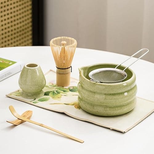 Set of 5 Matcha Tea Set with Whisk and Bowl, Matcha Kit for Ceremony Ceramic Matcha Bowl Gift for Tea Lovers(Matcha Green) thumbnail 2