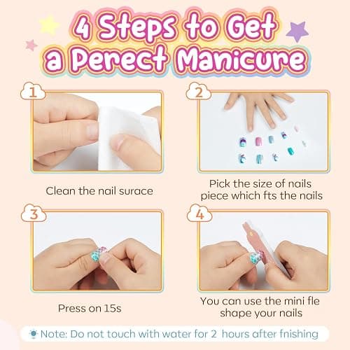 Modelones 144Pcs 6 Pack Press on Nails for Kids Children Acrylic Fake Nails Pre-glue Full Cover Glitter Gradient Color Ice-Cream Fruit Short False Nail Art Kits Sets Gifts for Kids Girls thumbnail 7