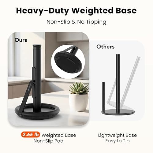 Ultrean Paper Towel Holder with Spray Bottle, Countertop Freestanding Paper Towel Dispenser with Spring-Loaded Tension Arm for One-Handed Tear, Weighted Base, Stainless Steel for Kitchen, Black thumbnail 4