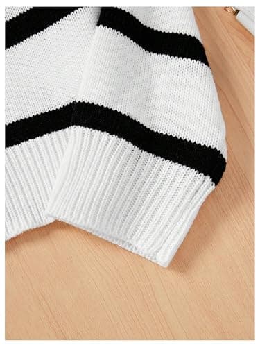 MakeMeChic Girl's Striped Sweater Long Sleeve Colorblock Roundneck Drop Shoulder Knit Loose Pullovers thumbnail 4