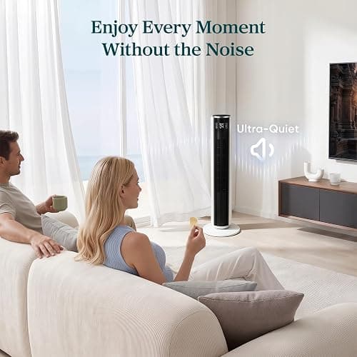 Levoit Tower Fan for Bedroom, 28ft/s Fans that Blow Cold Air, 28dB Quiet | Standing Floor Fan for Room, 90° Oscillating, 5 Speeds 4 Modes & Temp Sensor, Bladeless, 12H Timer, Remoter, 36 inch, White thumbnail 4
