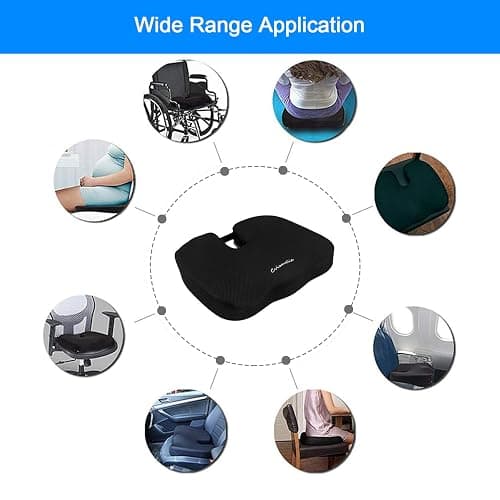 Seat Cushion Premium Memory Foam Non-Slip Coccyx Tailbone Cushion for Office Chair, Car Seat, Wheelchair, Yoga and Travelling- Back, Hip and Tailbone Pain Relief thumbnail 7