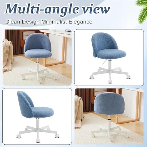 VINGLI Cute Candy Chair Armless Comfy Small Office Desk Vanity Chair with Wheels & Lumbar Support,Teddy Adjustable Rolling Swivel Computer Task Ch for Home Office,Bedroom,Fog Blue thumbnail 8