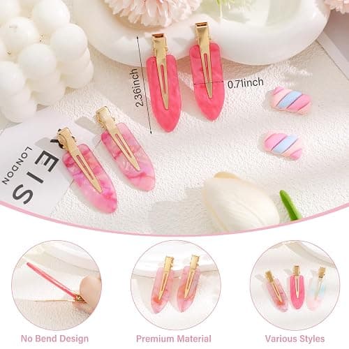 KesaPlan 10PCS No Bend Hair Clips, Pink No Crease Hair Clips for Styling, Acrylic Resin Flat Duckbill Clips, Seamless Bang Hair Barrette for Women Girls Makeup Hairstyle Accessories thumbnail 7