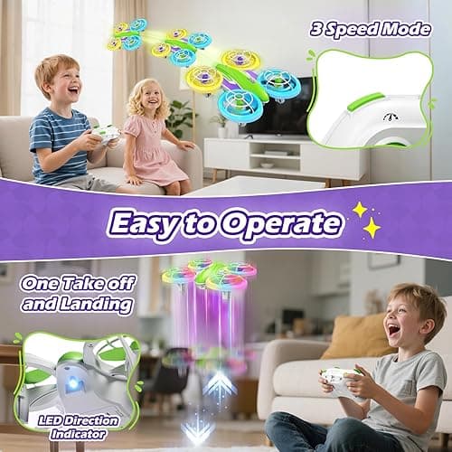 FUNPX LED RC Drone for Kids 6+, Christmas Birthday Gift for Boys & Girls with Remote Batteries, 360° Flips, 3 Speed Modes, 45 Min Flight Indoor and Outdoor Flying Toy - Green Purple thumbnail 5
