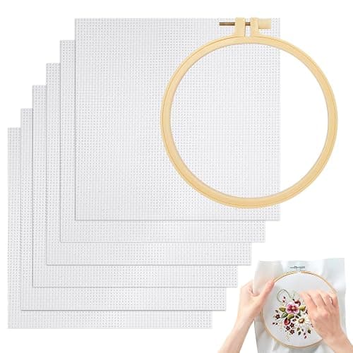 6 Pièces 20 x 20 CM Tissu pour Point de Croix,Blanche Tissu à Broder en pur Coton,Réserve Classique Toile Aida,Meilleure Qualité Tissu Broderie, pour la Confection de Vêtements Travaux,Manuels - Image 1