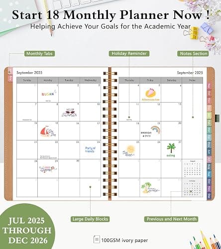 Monthly Planner 2025-2026, 15 Months Hardcover Calendar Planner from October 2025 - December 2026, 7.4'' x 9.6'' Monthly Planner with Tabs, Spiral Daily Planner Perfect for Office School Teacher Student, Green thumbnail 2