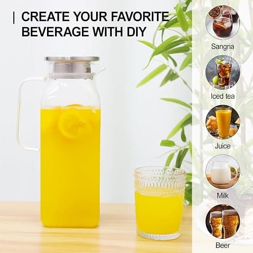 2 Pack (2 Liter 68 oz) Square Glass Pitcher with Lid and Spout, Easy Clean Heat Resistant, Borosilicate Glass Carafe for Hot/Cold Drink, Large Jug for Iced Tea, Coffee, Juice, Milk, Beverage thumbnail 4