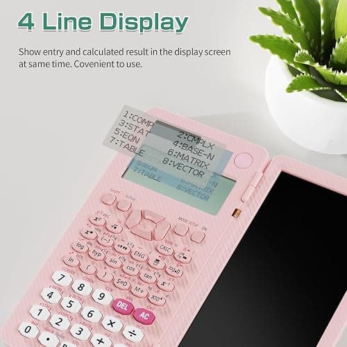 Rechargeable ROATEE 991ES MAX Scientific Calculators, CalcNote Multiview 4-Line Display with LCD Writing Tablet Notepad, Foldable Portable for Business High School College Students and Teacher(Pink) thumbnail 5