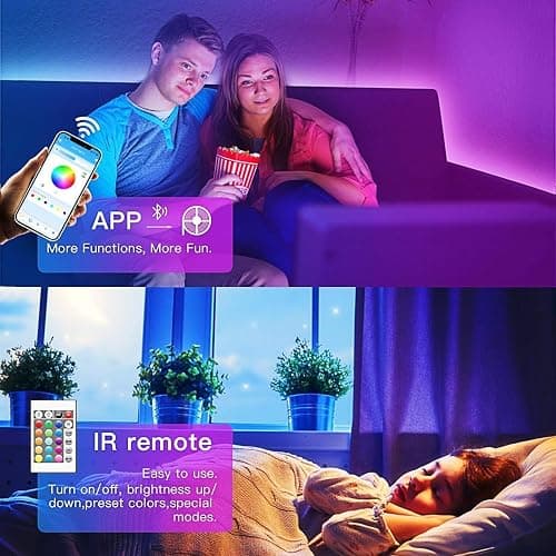 TJOY 130ft Bluetooth LED Strip Lights, RGB Color Changing, Music Sync, App Control, Indoor Usage, 5050 SMD, 2 Rolls, for Bedroom Kitchen TV Party (APP+Remote +Mic) thumbnail 4