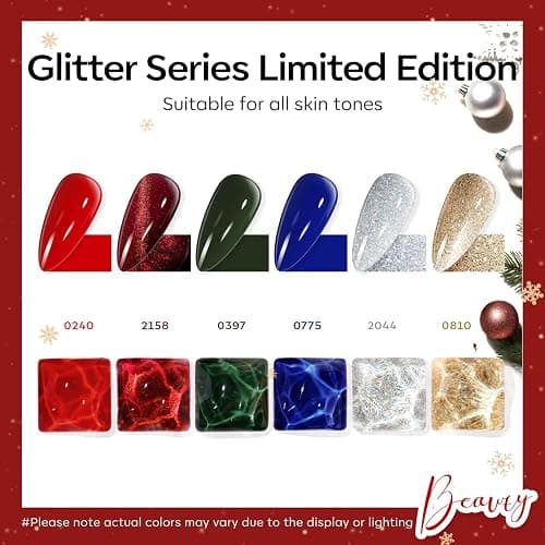 modelones Christmas Gel Nail Polish Set, Winter Cat Eye Red Dark Green Blue Glitter Gold Silver Gel Polish Kit Soak Off Nail Art Manicure Home Gift for Women Girls thumbnail 2