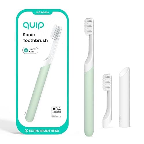 Quip Sonic Electric Toothbrush for Adults - Time Travel & Soft Bristles with Travel Case & Replacement Brush Head - 3 Month Battery Life, Plastic Handle - Sage - Image 1