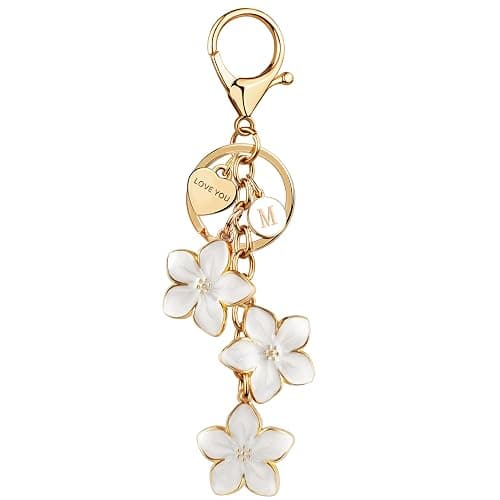 New Fashion Kingdom Initial Keychain Big Flower Cute Keychain Girl Purse Charms for Handbag Cute Letter Keyring for Backpack - Image 1