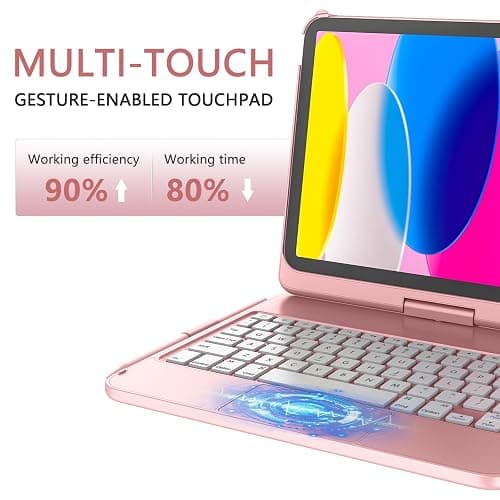 TaIYanG for iPad A16 11th 10th Generation Case with Keyboard 11 inch 2025&10.9 inch 2022,Touch Trackpad Keyboard Case for 10th Generation-360° Rotate,Pencil Holder,Keyboard for iPad 10th Gen,Rose Gold thumbnail 3