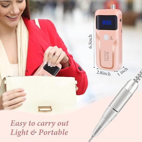 Electric Nail Drill, DELIFO Portable Nail Drill Professional 35000 RPM Nail File Machine Rechargeable Pedicure Acrylic Nails Polishing Tools with Bits LED Display for Home Salon Manicure thumbnail 3