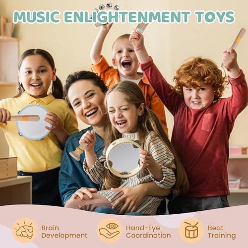 Montessori Baby Toys for 1 Year Old, Wooden Musical Instruments for Toddlers 1-3, Infant Sensory Teether, Stacking Toy Shape Sorter, Neutral Color Educational Birthday Gift for Kids 3+ (8 IN 1) thumbnail 5