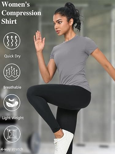 5-Pack Women's Compression Shirts Short Sleeve Workout Tops Athletic Baselayer Quick Dry Gym Yoga Running T-Shirt thumbnail 5