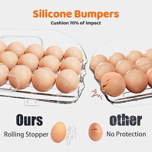 SMRCAD Egg Holder for Fridge, Automatic Steady Rolling Egg Dispenser with Silicone Bumpers & Handle for Refrigerator, Large Capacity Egg Organizer with Lid thumbnail 5