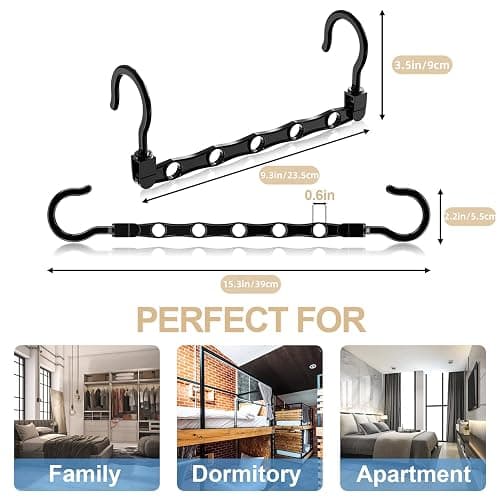 24 Pack Hangers Space Saving Magic Space Saver Storage Smart Plastic Clothes Hanger Organizer Closet Organizers and Storage for Closet Wardrobe Apartment College Dorm Room Essentials, Black thumbnail 3