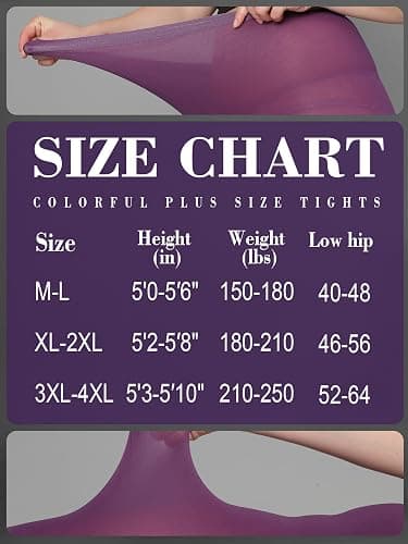 HONENNA Queen Plus Size Tights Semi Opaque Control Top High Waist Stockings Nylons Pantyhose for Women 1X 2X 3X 4X 5X 6X thumbnail 5