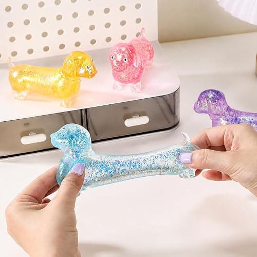 Dachshund Squishy, Glitter Weiner Dog Maltose Stress Ball, Slow Rise Fidget for Anxiety Relief, Soft Squeeze Desk Gadget for Home Office Travel (Blue) thumbnail 2