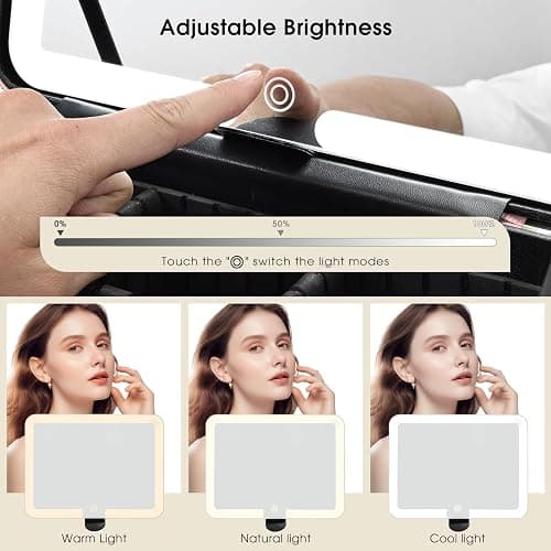 Faquenc 11.4 Inch Extra Large Makeup Bag with LED Lighted Mirror Leather Cosmetic Train Case Light up Mirror Portable Makeup Artist Storage Bag with Dividers Makeup Brush Holder Vanity Black thumbnail 8