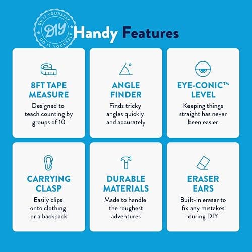 Handy Famm Spot The Dog 4-in-1 Kids Tape Measure with Adjustable Level Eye, Angle Finder & Eraser Ears – Montessori STEM Learning Tool for Children Ages 3+, Educational Construction Toy thumbnail 4