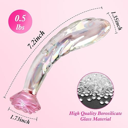 Anal Dildo Glass Rose Sex Toy - Butt Plug Rainbow Monster Dildo for Beginner, 7.2 inch Small Glass Dildo as a Clitoral G Spot & Anal Plug Sex Toys for Men Women & Couples Sexual Pleasure thumbnail 6