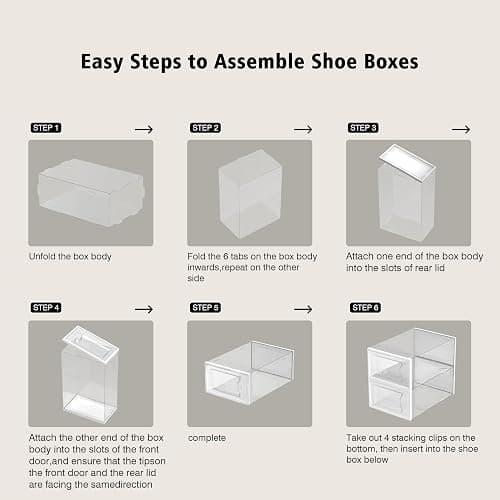 SEE SPRING X-Large Shoe Storage Box Fit Size 11, Clear Plastic Stackable Shoe Organizer for Closet, Space Saving Foldable Shoe Rack Sneaker Container Bin Holder, 12 Pack Clear thumbnail 8