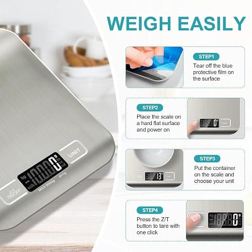 Food Scale, 11lb Kitchen Scale with 6 Units Tare Function & LCD Display, 0.05oz/1g Stainless Steel Digital Food Scale Grams and Ounces for Baking, Cooking, Dieting and Meal Prep (Batteries Included) thumbnail 5