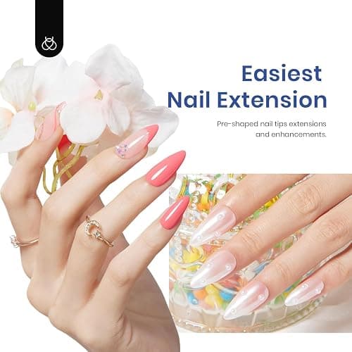 Beetles Gel Nail Kit Almond Nail Tips Easy Nail Extension Set 9 In 1 Nail Glue Gel with Pre shaped Medium Almond Nail Tips & UV Nail Lamp Acrylic Nail Clipper DIY Art Gifts for Her thumbnail 3