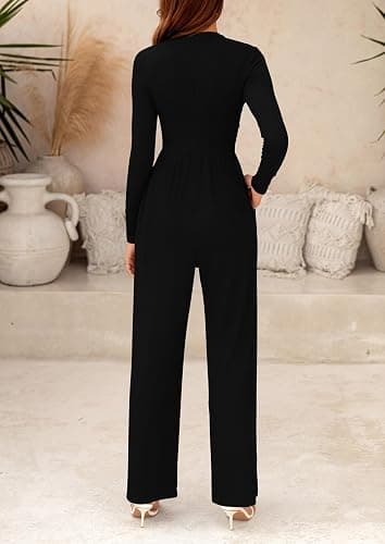 PRETTYGARDEN Long Sleeve Wide Leg Jumpsuits for Women | Soft Stretchy Mock Neck, One Piece Travel Outfit, Comfy Pockets, Elegant Romper for Fall Spring Work, Casual Outing & Cruise thumbnail 2