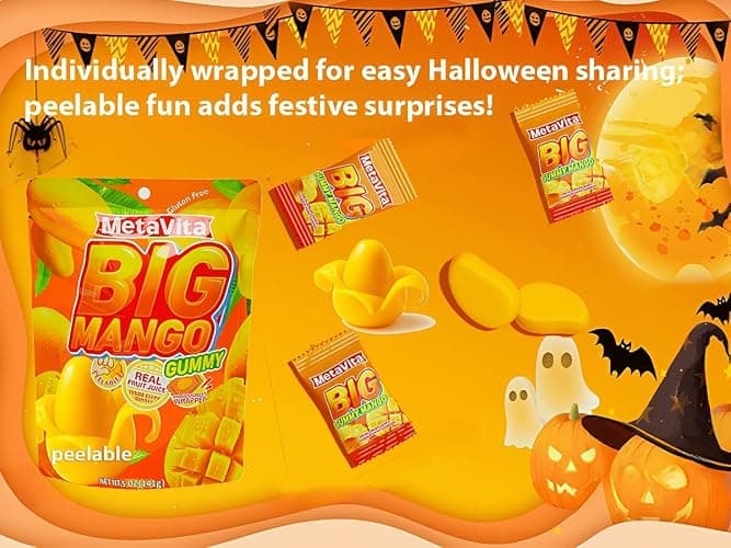 (2 Pack 10oz) MetaVita - Big Mango Gummy Candy – Individually Wrapped Peelable Mango Gummies candy with Real Puree – Chewy, Gluten-Free-Total 282g thumbnail 4